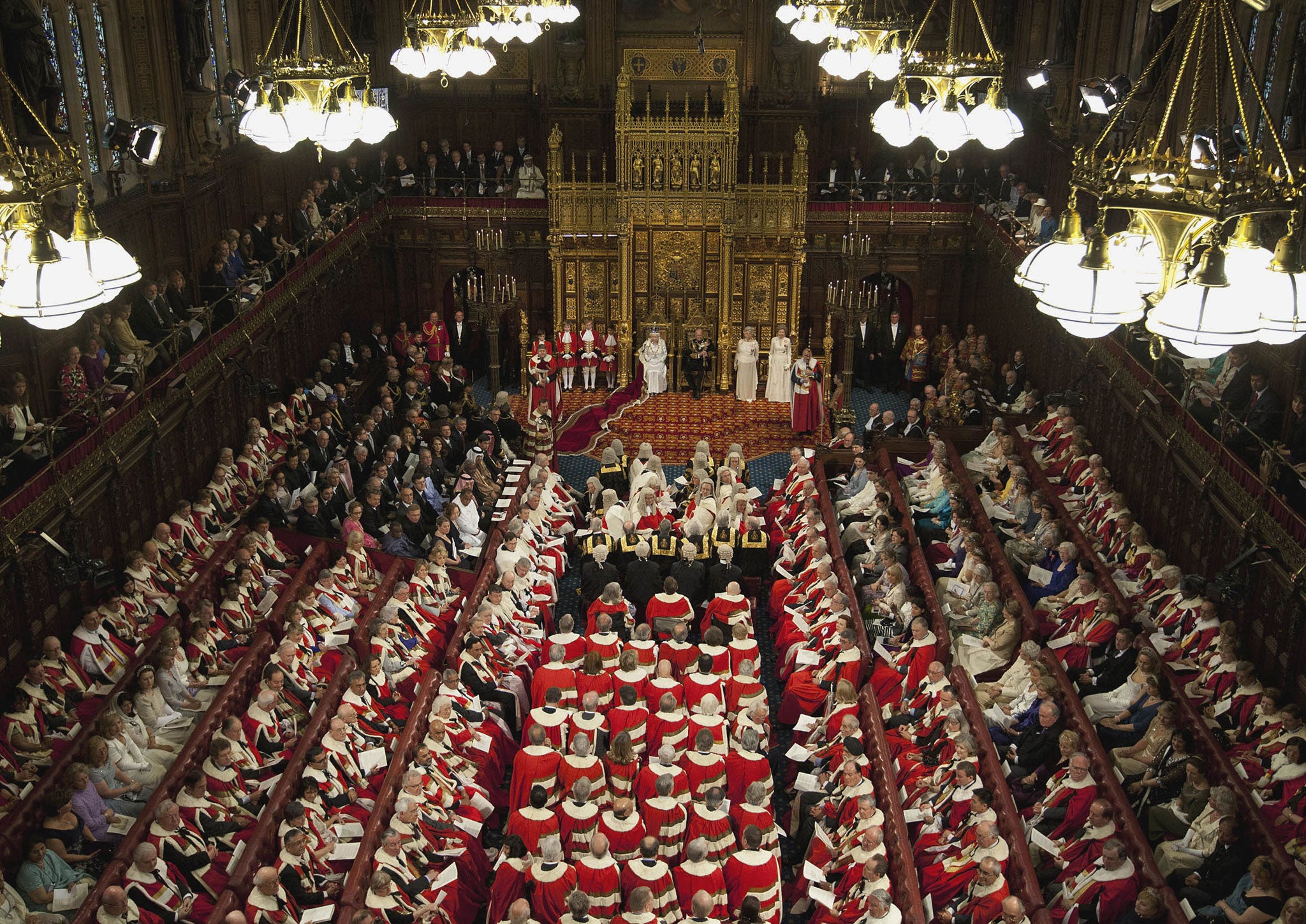 Members of both houses of parliament fill the Chamber of the House of Lords to listen to the Queen's Speech in May 2012