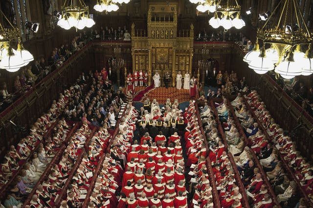 Members of both houses of parliament fill the Chamber of the House of Lords to listen to the Queen's Speech in May 2012
