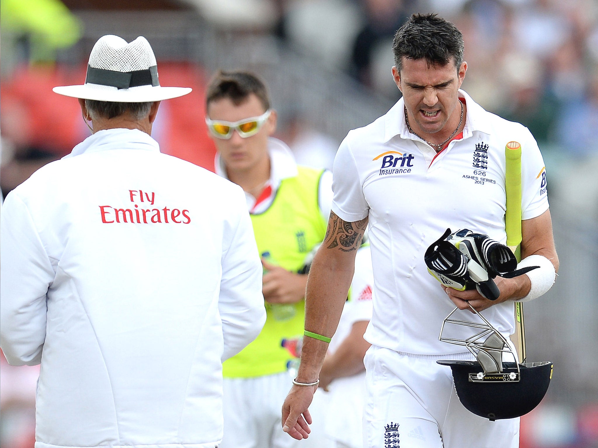 Kevin Pietersen shows his anger after the review decision at Old Trafford