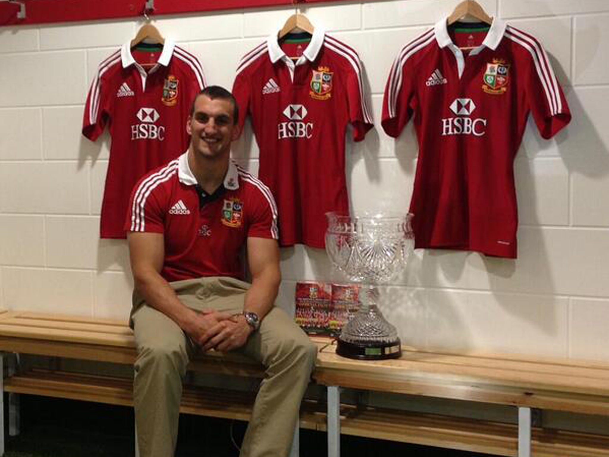 Sam Warburton with the Tom Richards Cup at the launch of the official Tour DVD