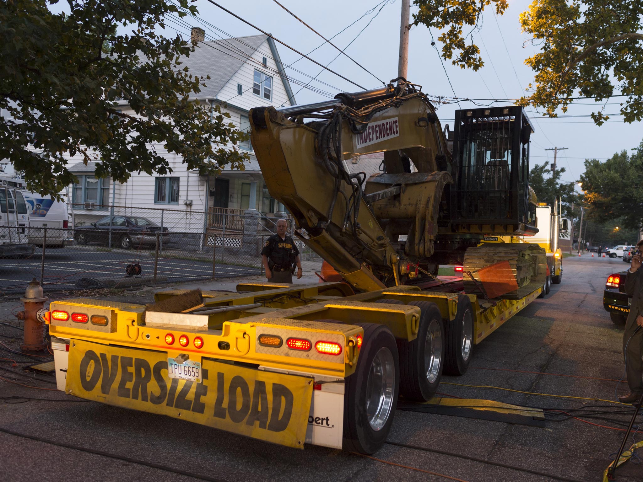 Demolition crews arrive at the home of Ariel Castro in Cleveland, Ohio. Castro was found guilty of abducting three young woman between 2002 and 2004 and today The State of Ohio will tear down his home