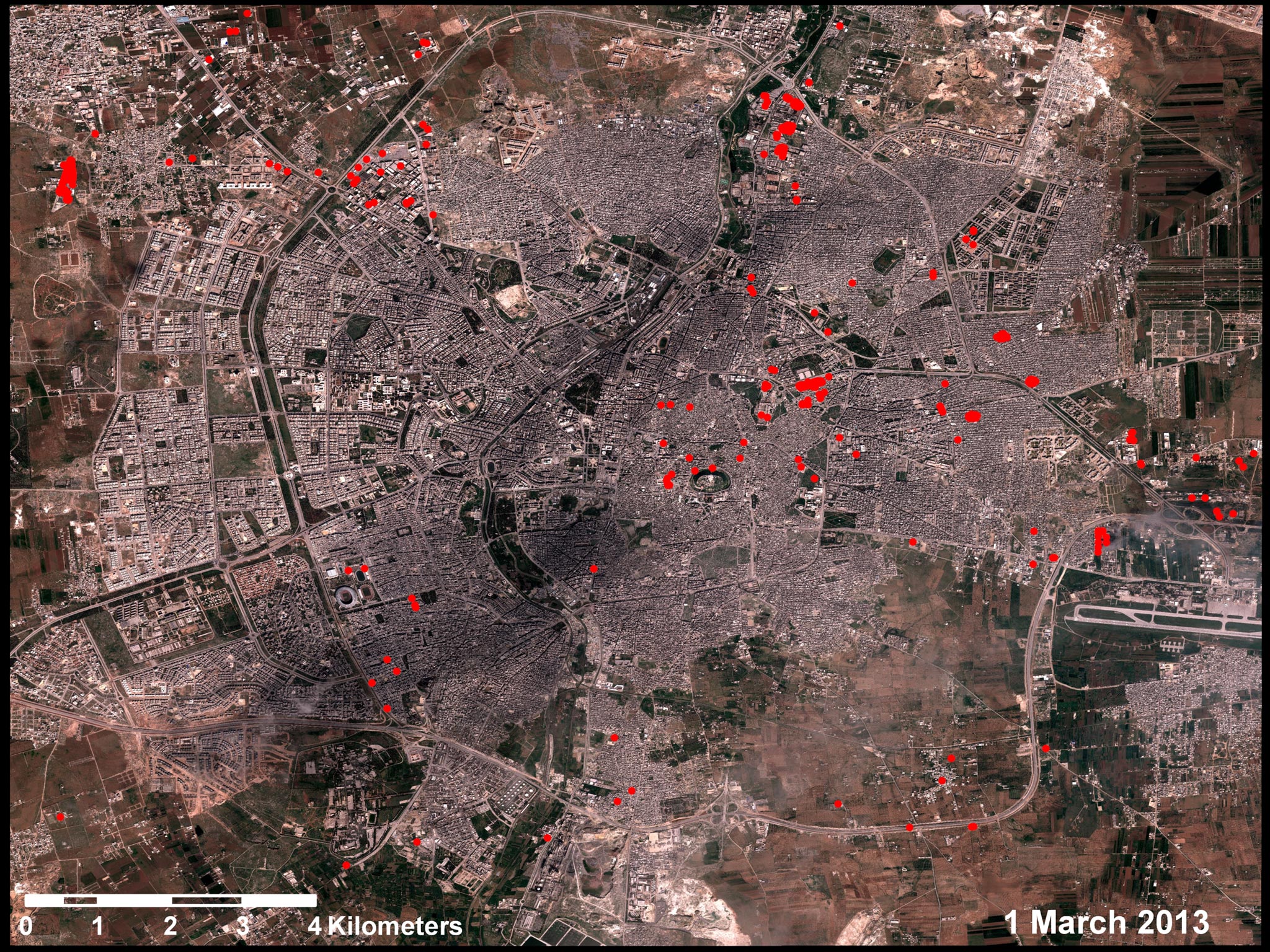 The distribution of damage and destruction in March 2013