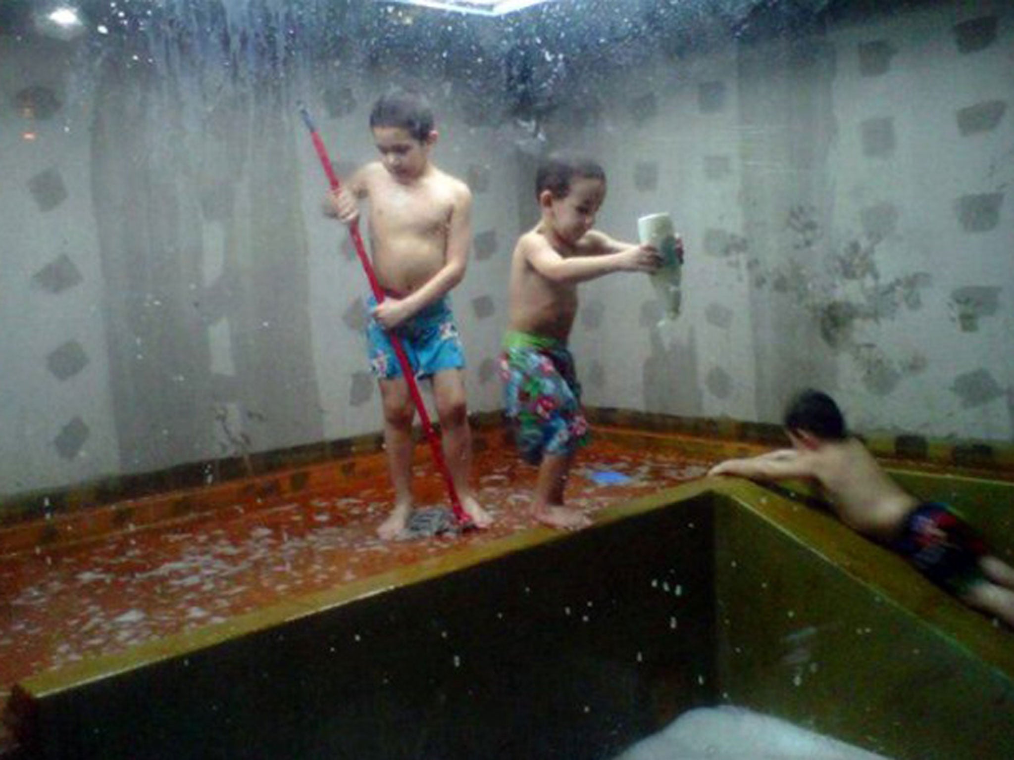 Pictures posted on Facebook have emerged of the boys cleaning out a snake enclosure