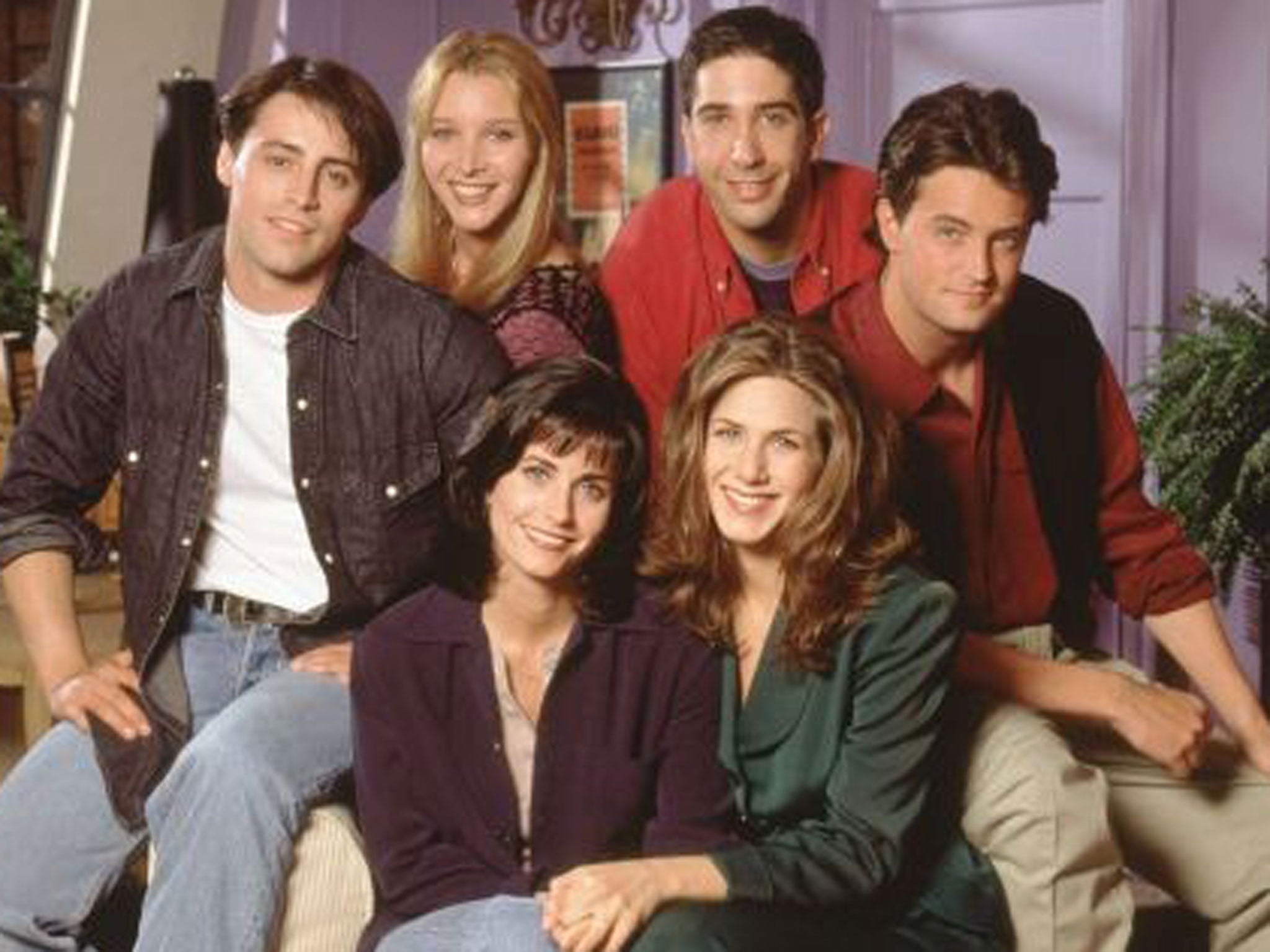 Jennifer Aniston with the cast of ‘Friends’ (from left, Matt LeBlanc, Lisa Kudrow, Courteney Cox, David Schwimmer and Matthew Perry)