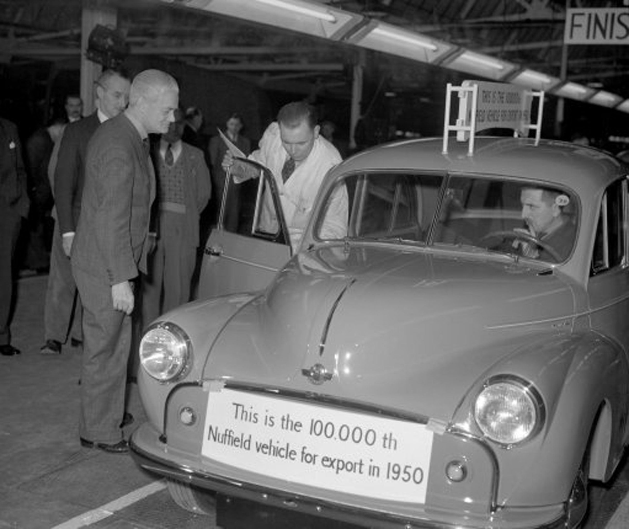 Lord Nuffield at the Morris Works assembly line in Cowley, 1950