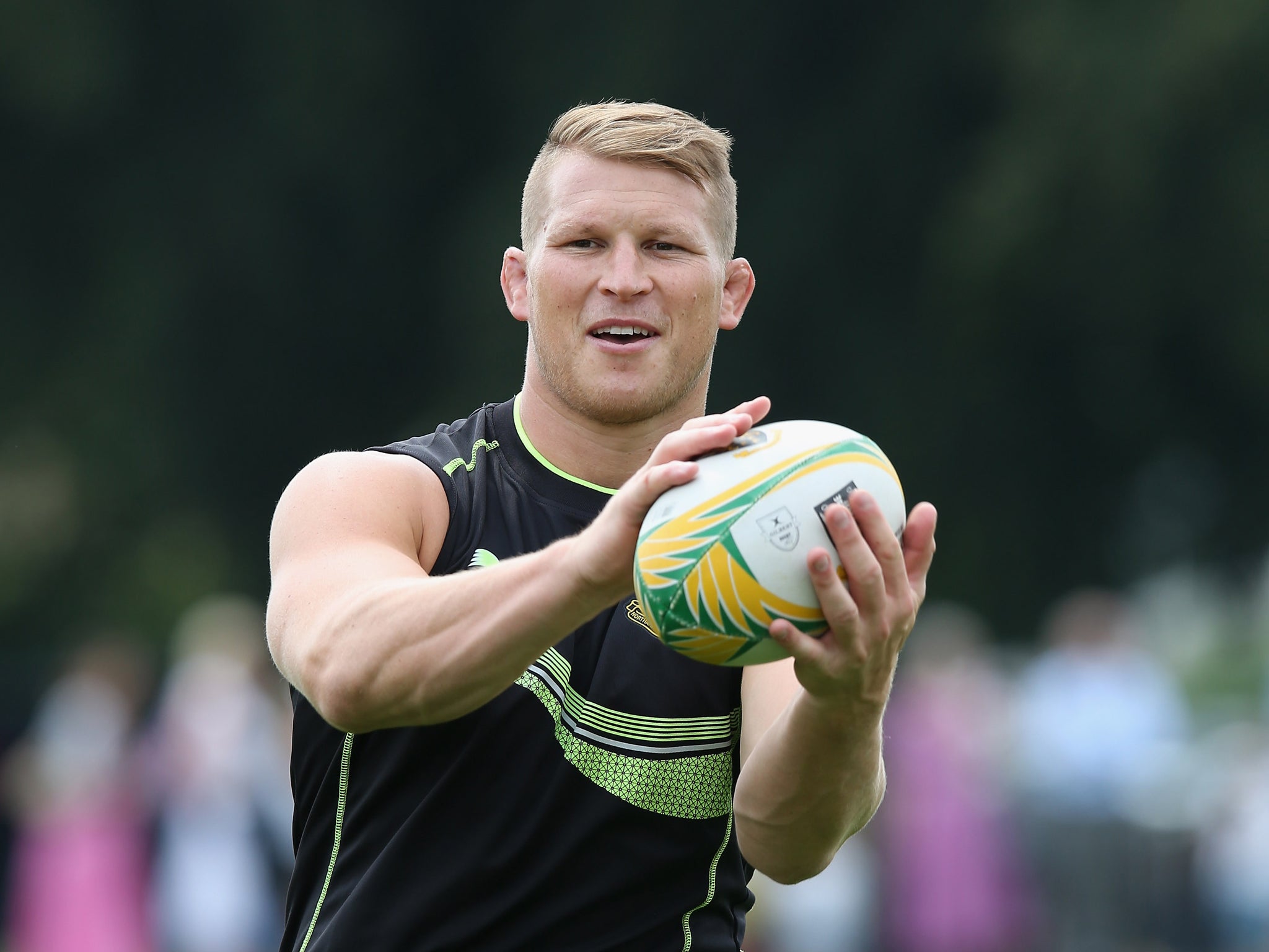 Dylan Hartley in action during Northampton Saints pre-season training at Stowe School