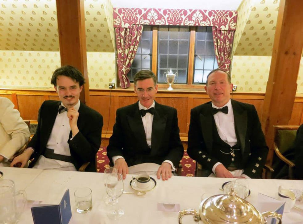 Jacob Rees-Mogg, centre with Gregory Lauder-Frost, right, at the Traditional Britain Group's dinner