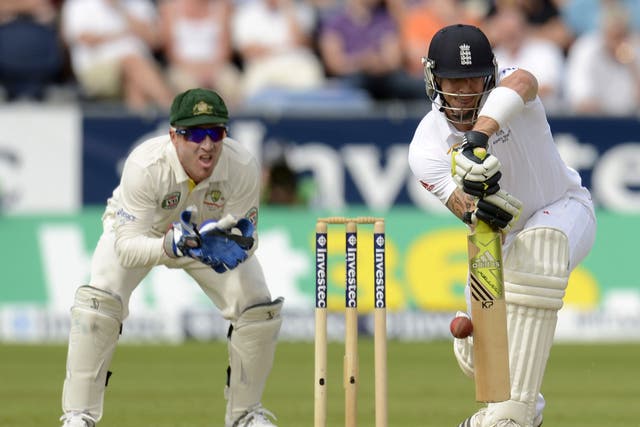 Kevin Pietersen edges behind to Australia wicketkeeper Brad Haddin