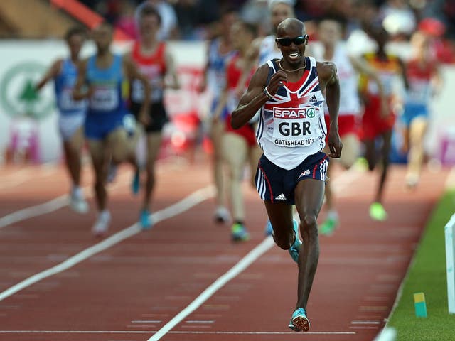 Mo Farah leaves the competition trailing in the 5,000m at Gateshead in June