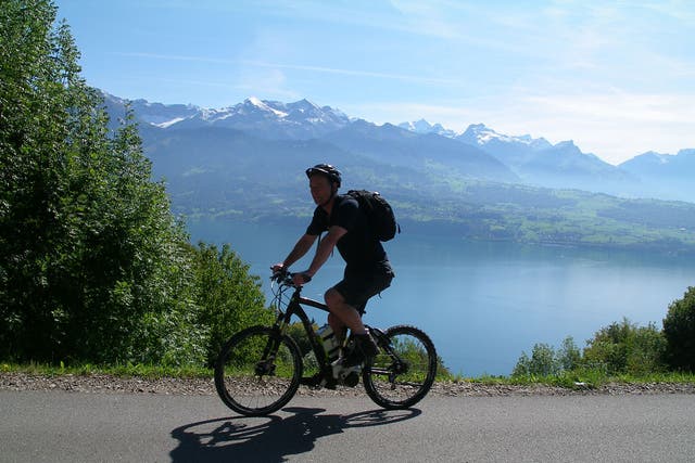 Andrew Eames has time to soak up the views from his e-bike in the Swiss Alps