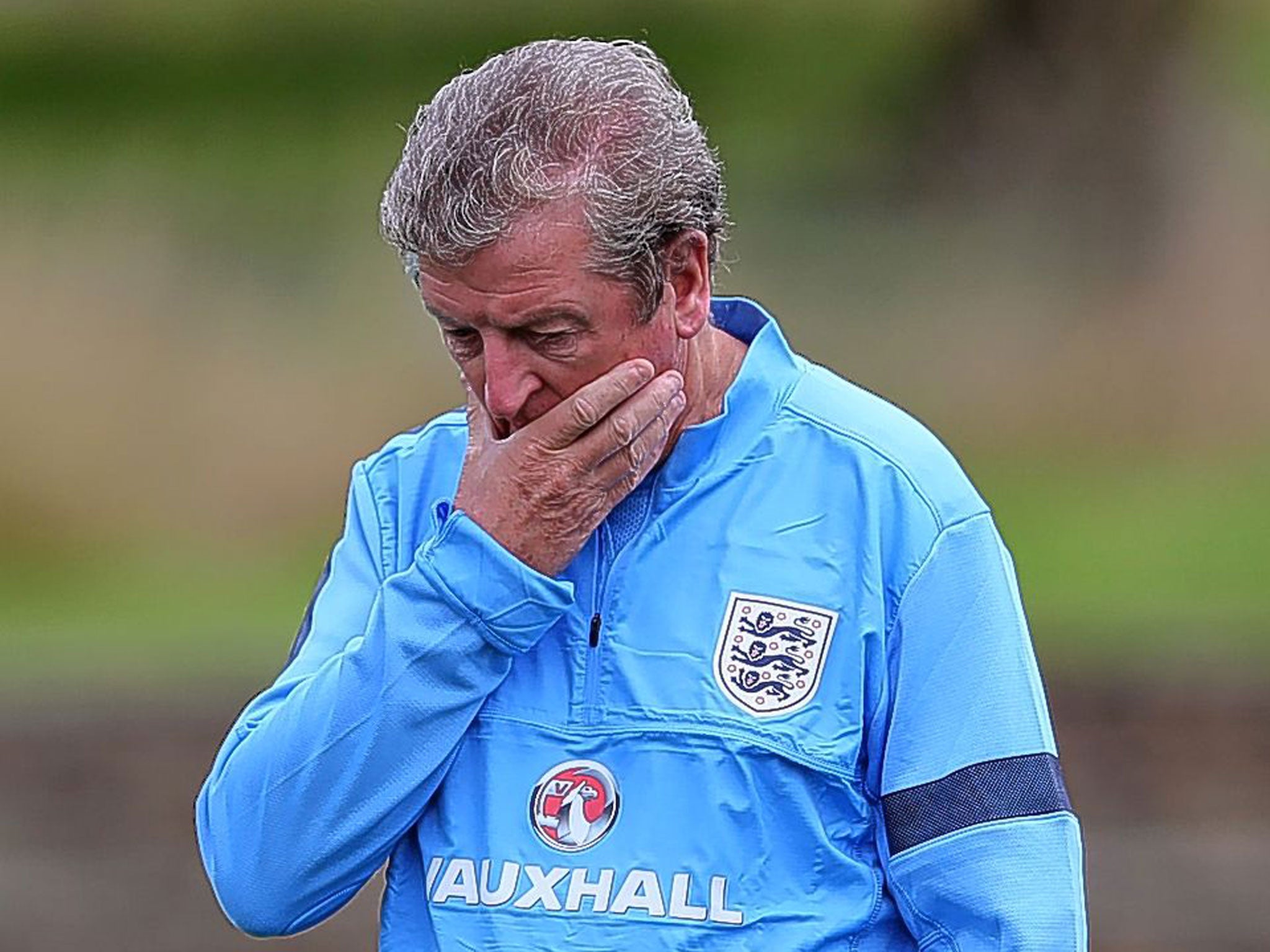 Roy Hodgson has plenty to think about at England Under-21 training yesterday