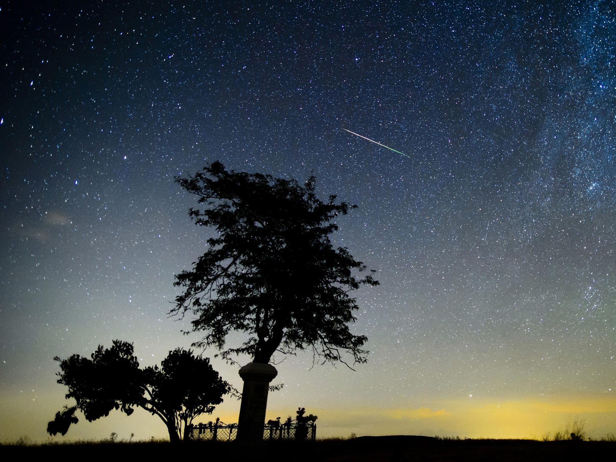 A shooting star of the Perseids meteor shower in Budapest, Hungary