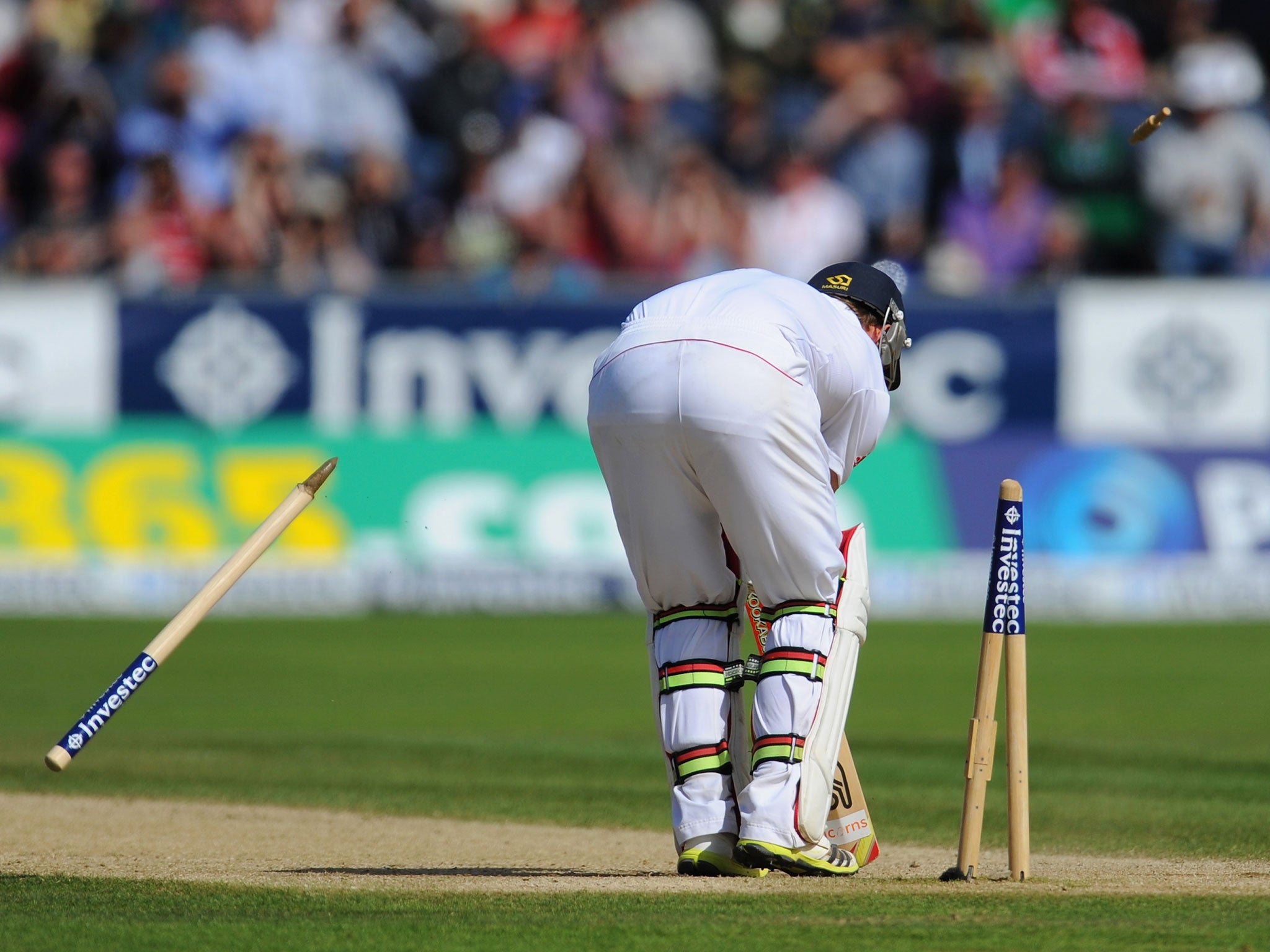 Ian Bell is bowled for 113