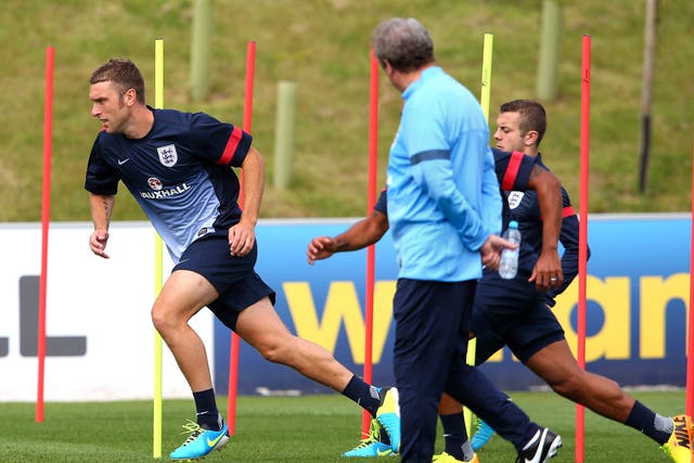 Rickie Lambert was put through his paces in training as he looks for his first England cap