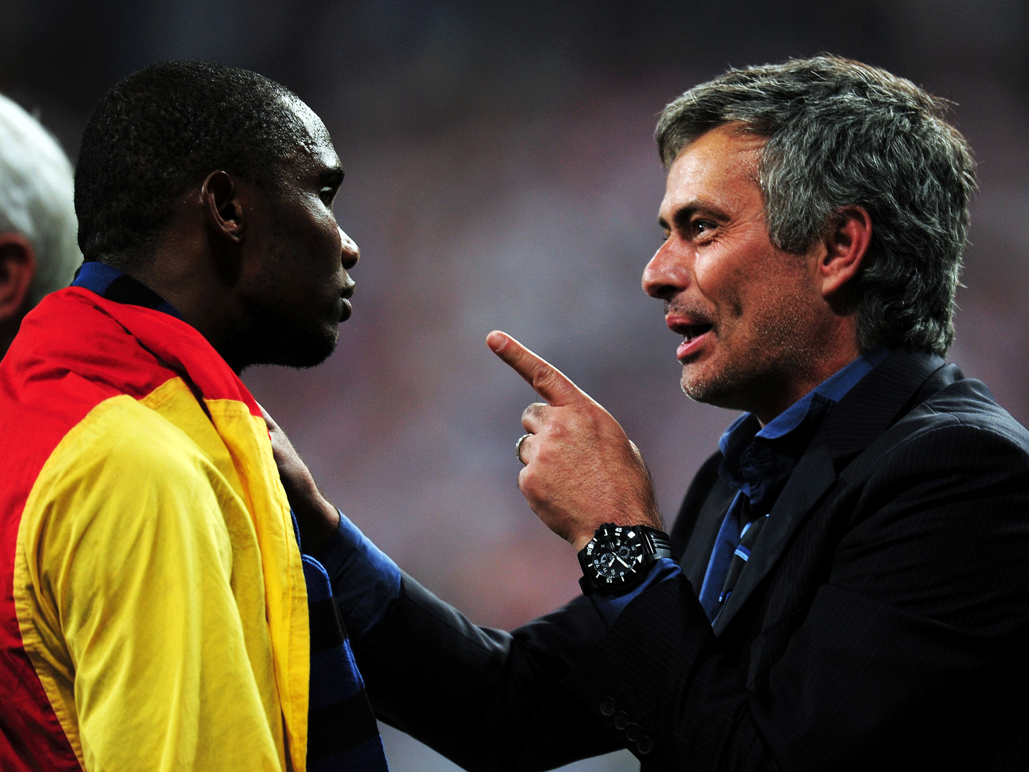 Samuel Eto'o (left) and Jose Mourinho (right) celebrate Inter's Champions League triumph in 2010