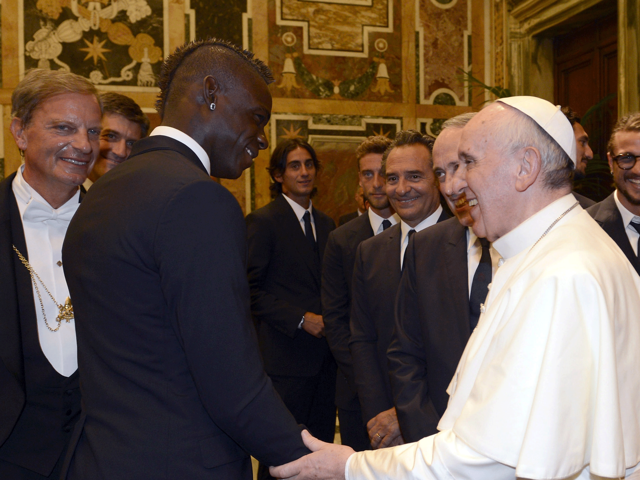 Mario Balotelli meets the Pope in Rome with the rest of the Italy squad