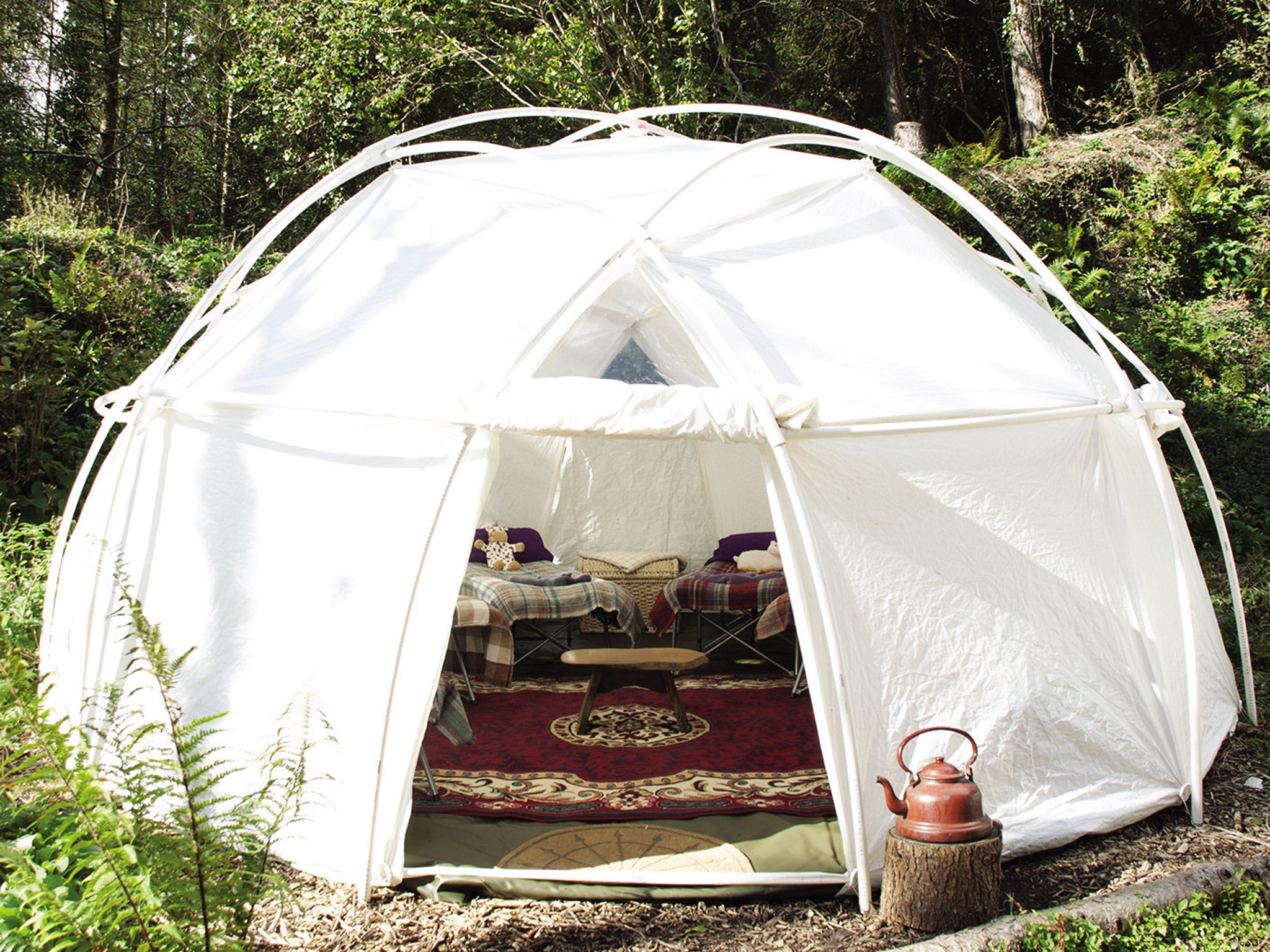 The 'geodesic' dome that the hens stayed in