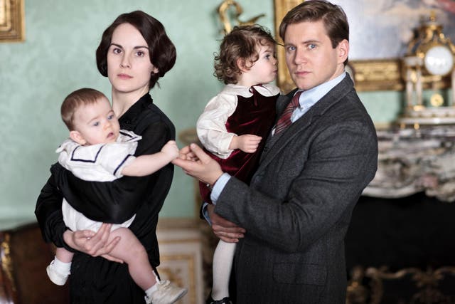 Downton Abbey, series four: Lady Mary and her late sister Sybil's husband Tom with their respective children.