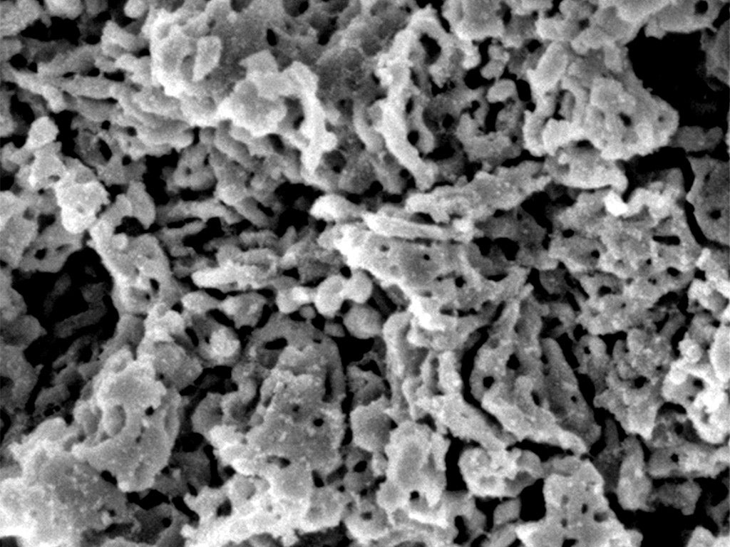 A microscopic image of Upsalite. The product absorbs more water than any material previously available