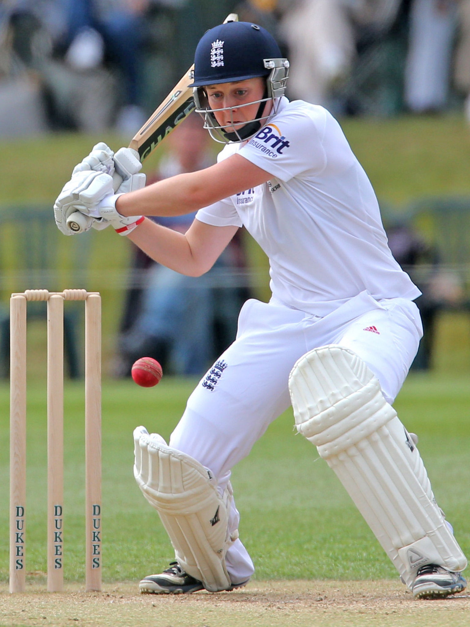 England’s Heather Knight hits out on her way to a score of 157