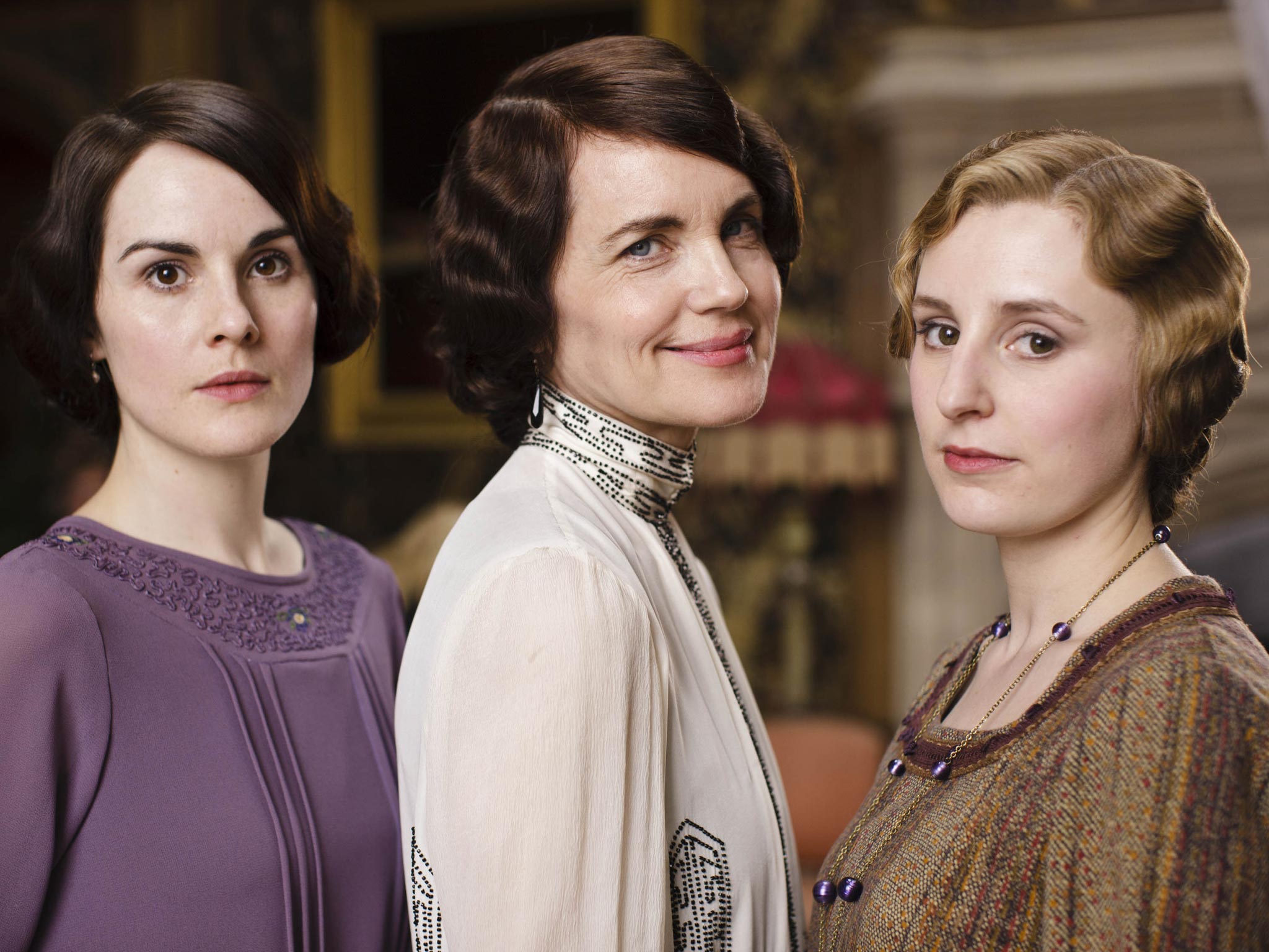 Michelle Dockery as Lady Mary, Elizabeth McGovern as Lady Cora and Laura Carmichael as Lady Edith