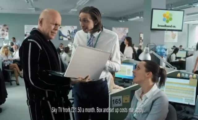 Bruce Willis in a Sky Broadband advert that has been banned by the ASA
