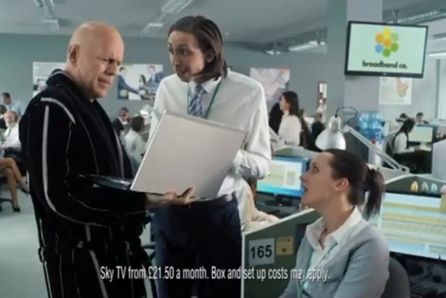 Bruce Willis in a Sky Broadband advert that has been banned by the ASA