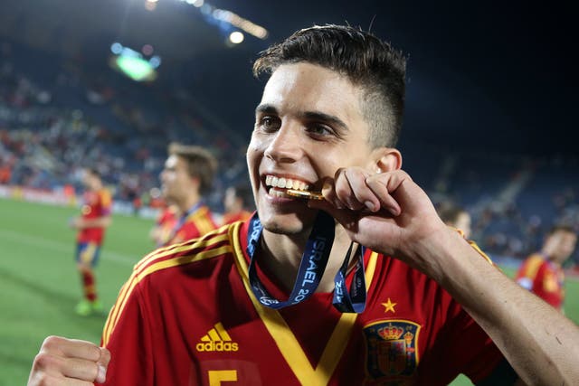 Marc Bartra celebrates after winning the European Under-21's Championship with Spain