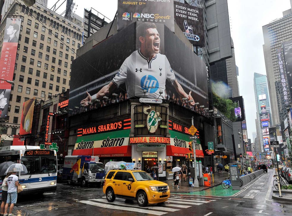 Gareth Bale looms large over New York City's Times Square