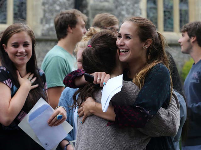 Hannah Short celebrates grades of A*, A and B at Brighton College in East Sussex 