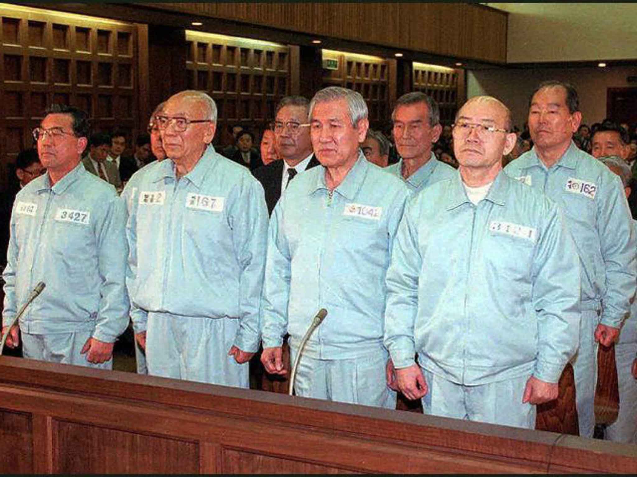 Chun Doo-hwan, right, on trial for his role in the Gwangju massacre