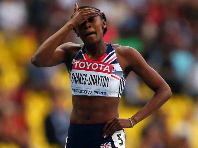 Perri Shakes-Drayton struggled with her left knee during yesterday’s 400m hurdles final