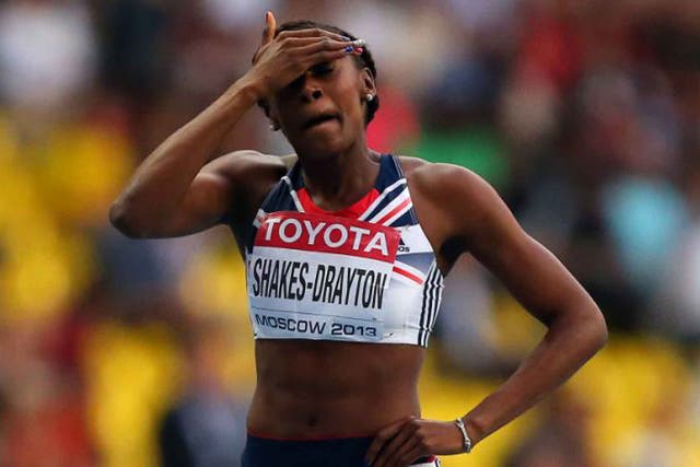 Perri Shakes-Drayton struggled with her left knee during yesterday’s 400m hurdles final
