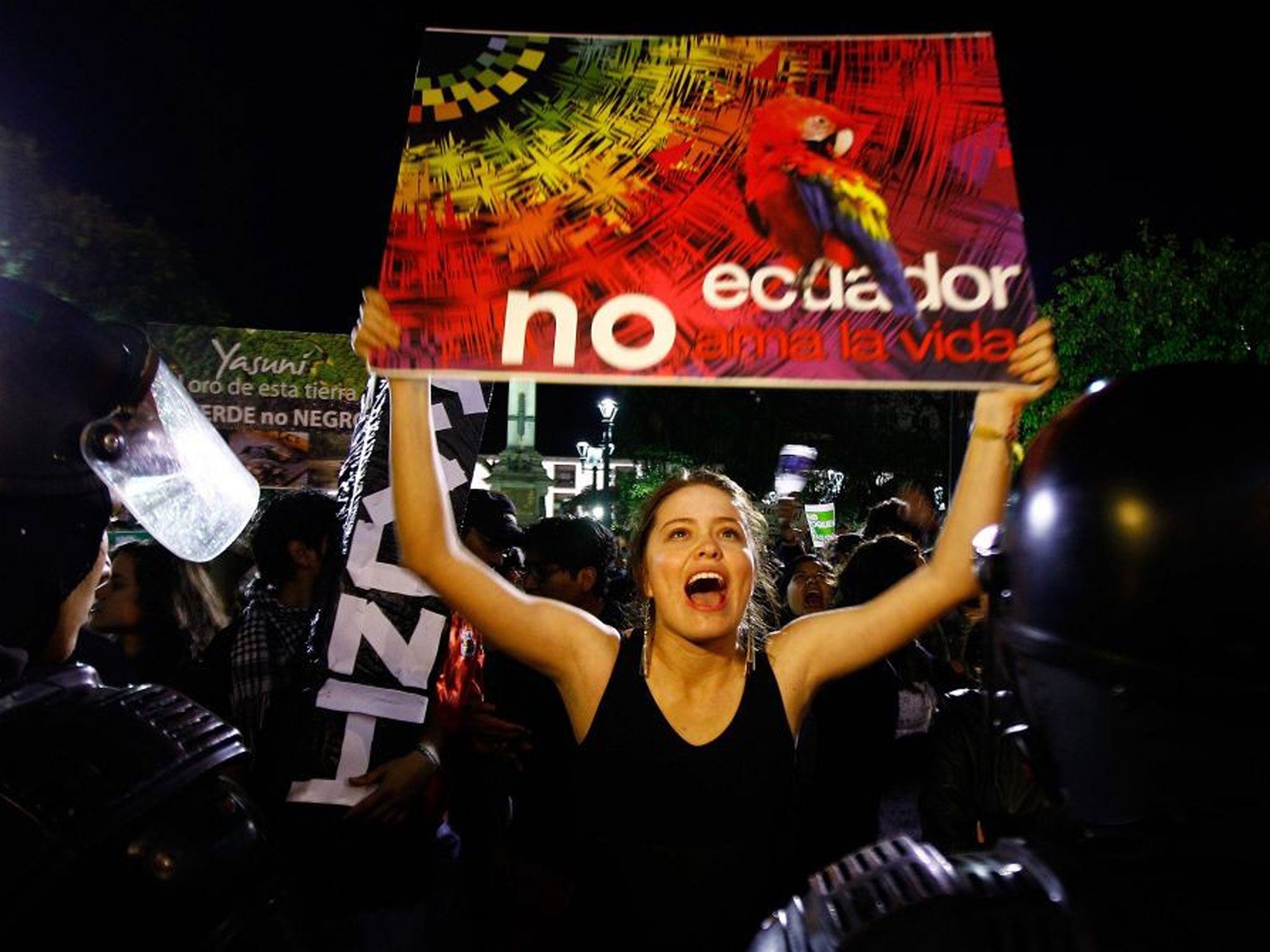 Demonstrators protest against Ecuadorean President Rafael Correa in front of the Presidential Palace in Quito, Ecuador, on 15 August 2013