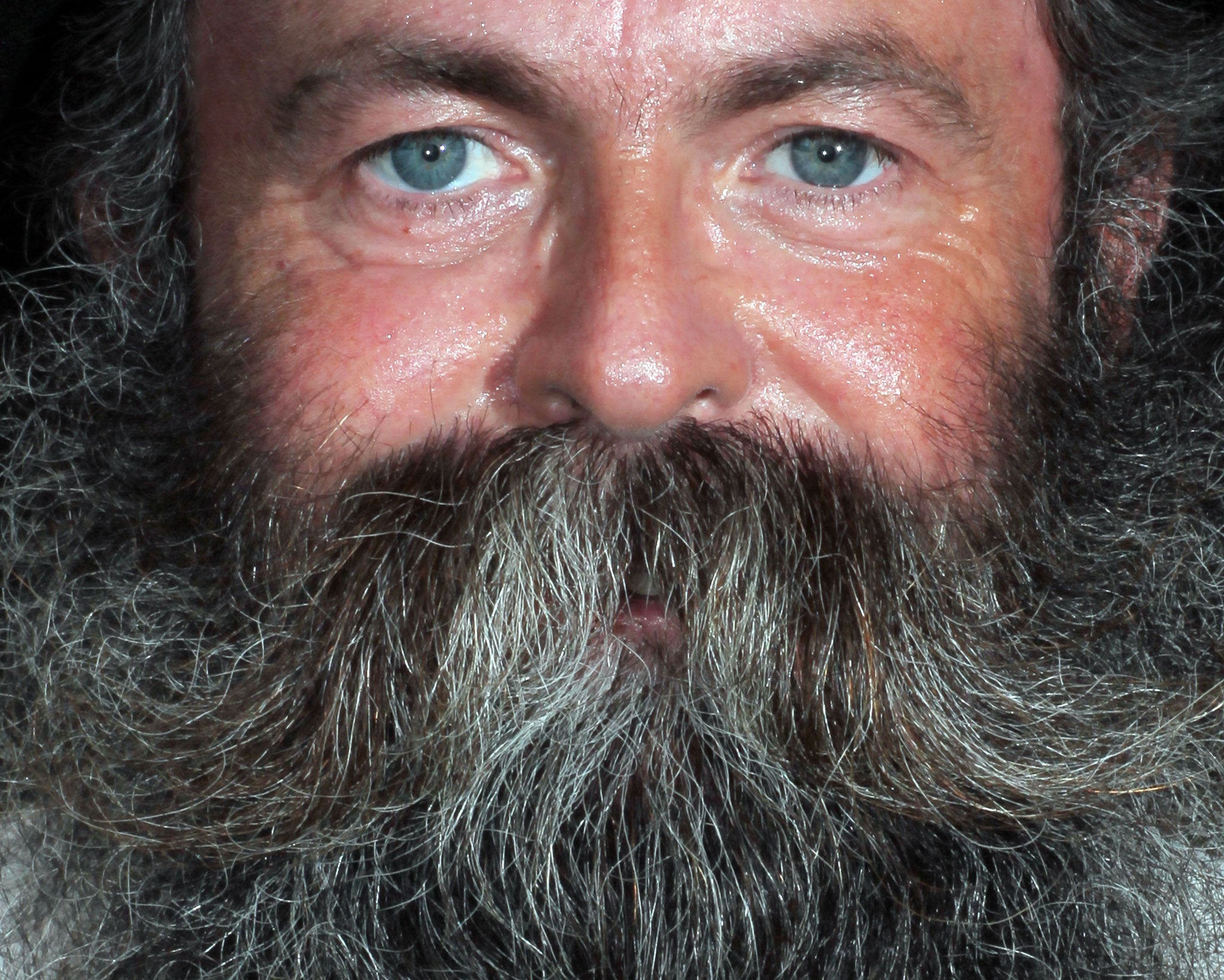 A man shows off his fulsome beard at the Alpine Beard Competition