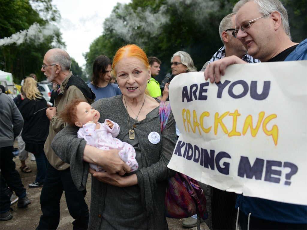 Vivienne Westwood joins Fracking protesters. The fashion designer has claimed vegetarianism can cure the disabled