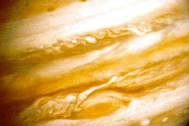 The planet Jupiter is seen here in an image taken by Voyager 1 January 1, 1979.