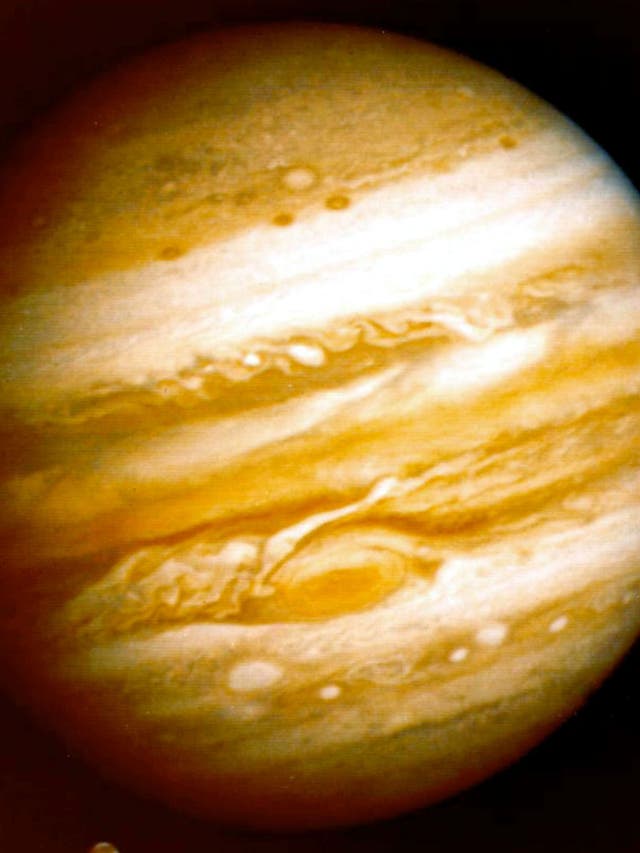 The planet Jupiter is seen here in an image taken by Voyager 1 January 1, 1979.