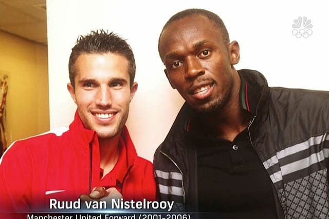 Incorrectly captioned Robin van Persie with Usain Bolt