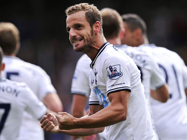 Roberto Soldado celebrates his winning goal against Crystal Palace