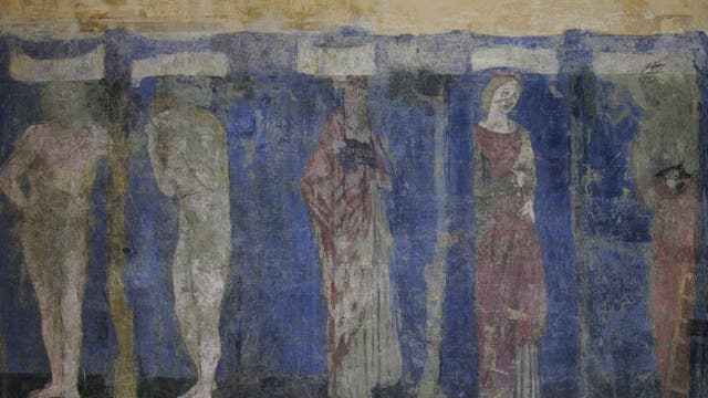 Wall painting in the bedroom at Red House, showing (left to right) Adam, Eve, Noah, Rachel, Jacob