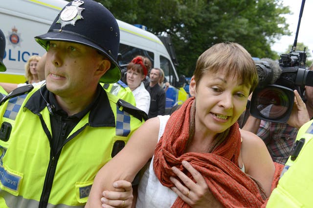 Green MP Caroline Lucas is arrested near Balcombe during the anti-fracking protests