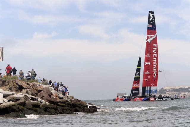 Emirates Team New Zealand prepares for its second race against Luna Rossa Challenge Team Italy