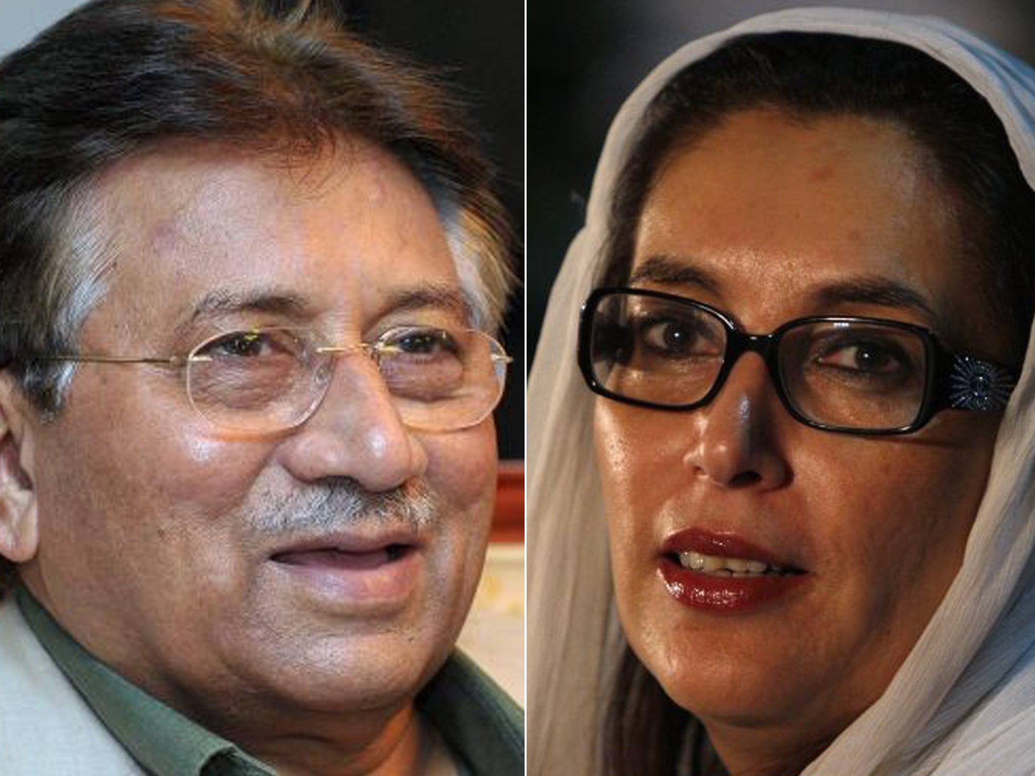 Pervez Musharraf, left, has been charged with the murder of former Pakistani prime minister Benazir Bhutto, right