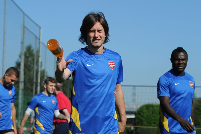 Tomas Rosicky trains with Arsenal 