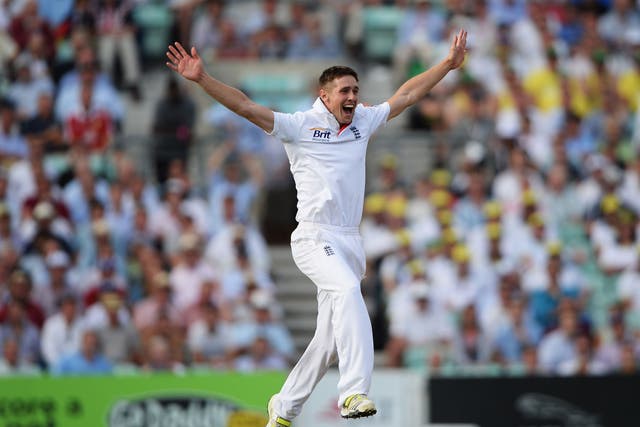 Chris Woakes celebrates the wicket of Shane Watson but the decision was overturned after review during day one of the 5th Investec Ashes Test match
