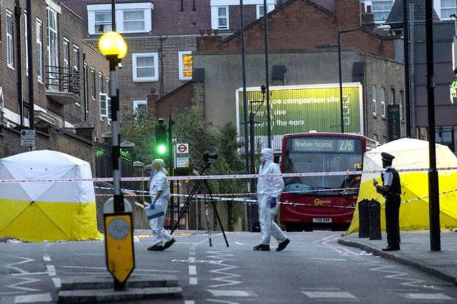 A man making his way to his mother’s birthday party has been stabbed to death on a busy London street in a “row over a fiver”.