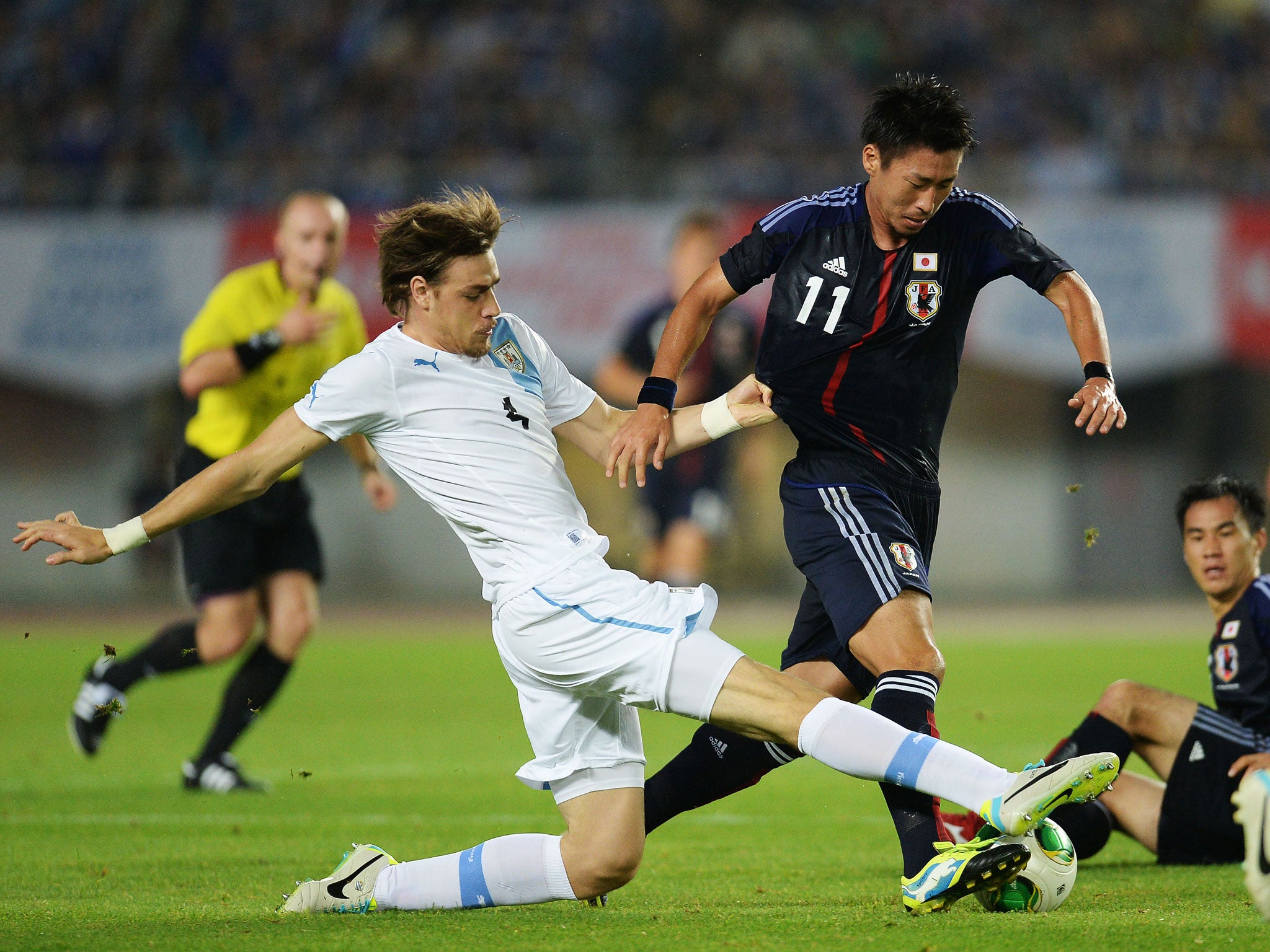 Sebastian Coates in action for Uruguay against Japan last week