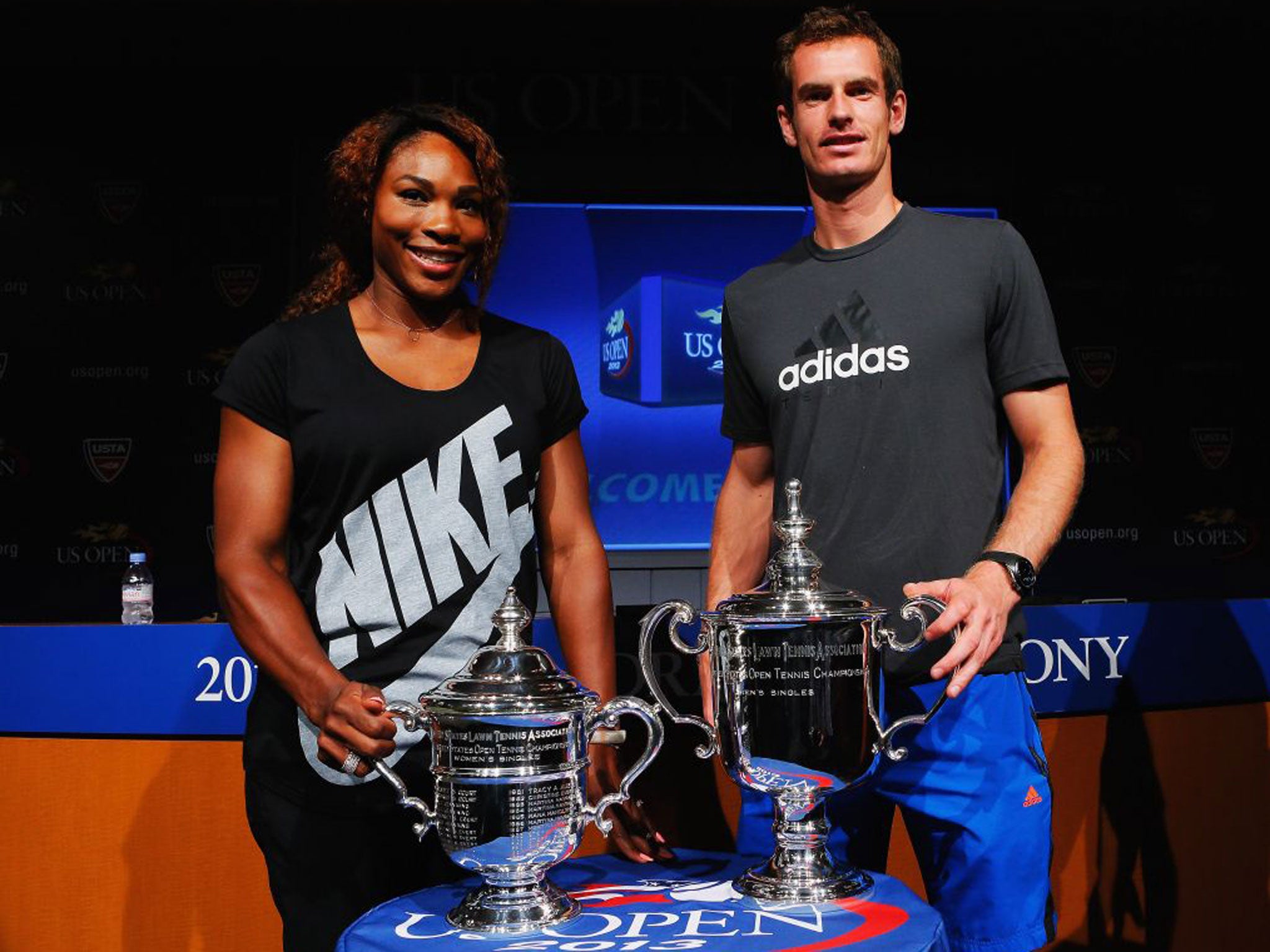 Defending champions Serena Williams and Andy Murray pose ahead of next week’s US Open