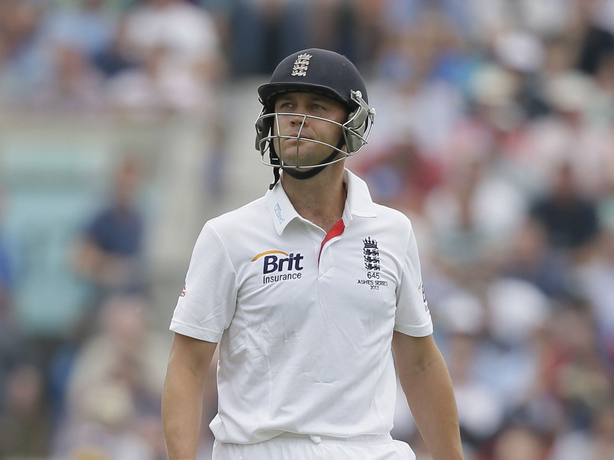 Jonathan Trott walks off after being given out lbw having scored 40 from 143 balls